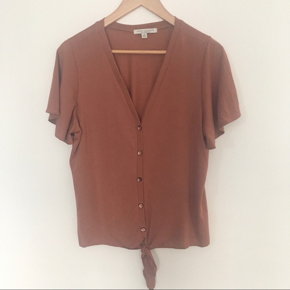 Rust colored button up tie shirt